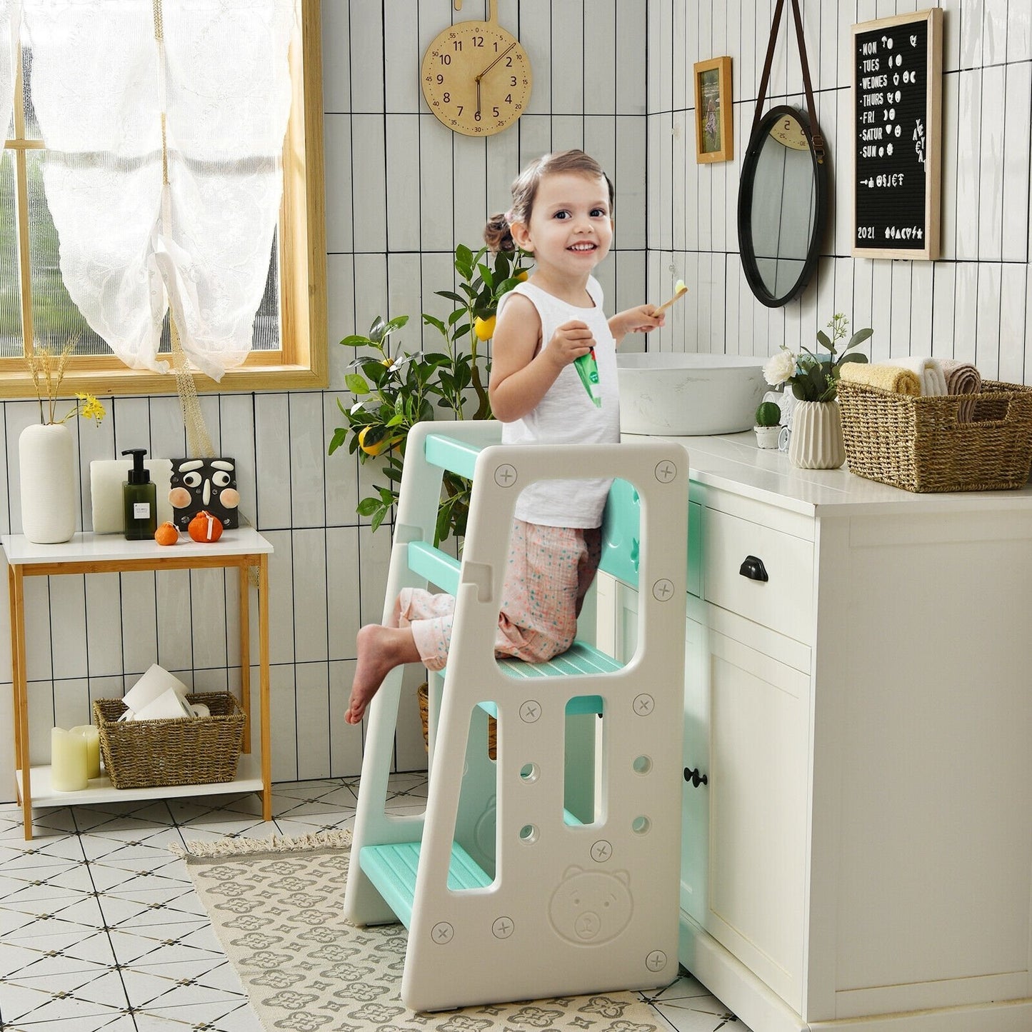 Kids Kitchen Step Stool with Double Safety Rails , Green Toddler & Kids Furniture   at Gallery Canada