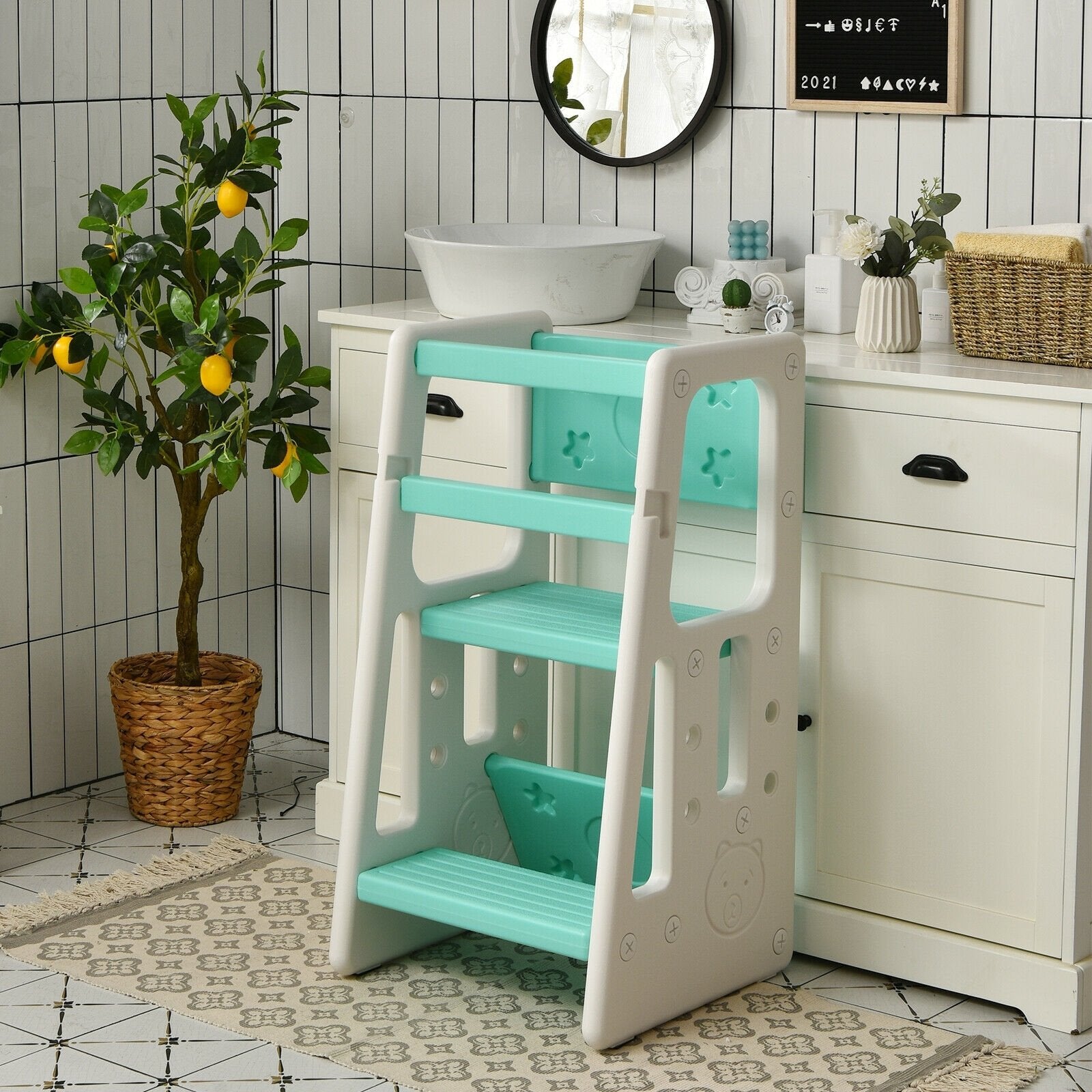 Kids Kitchen Step Stool with Double Safety Rails , Green Toddler & Kids Furniture   at Gallery Canada