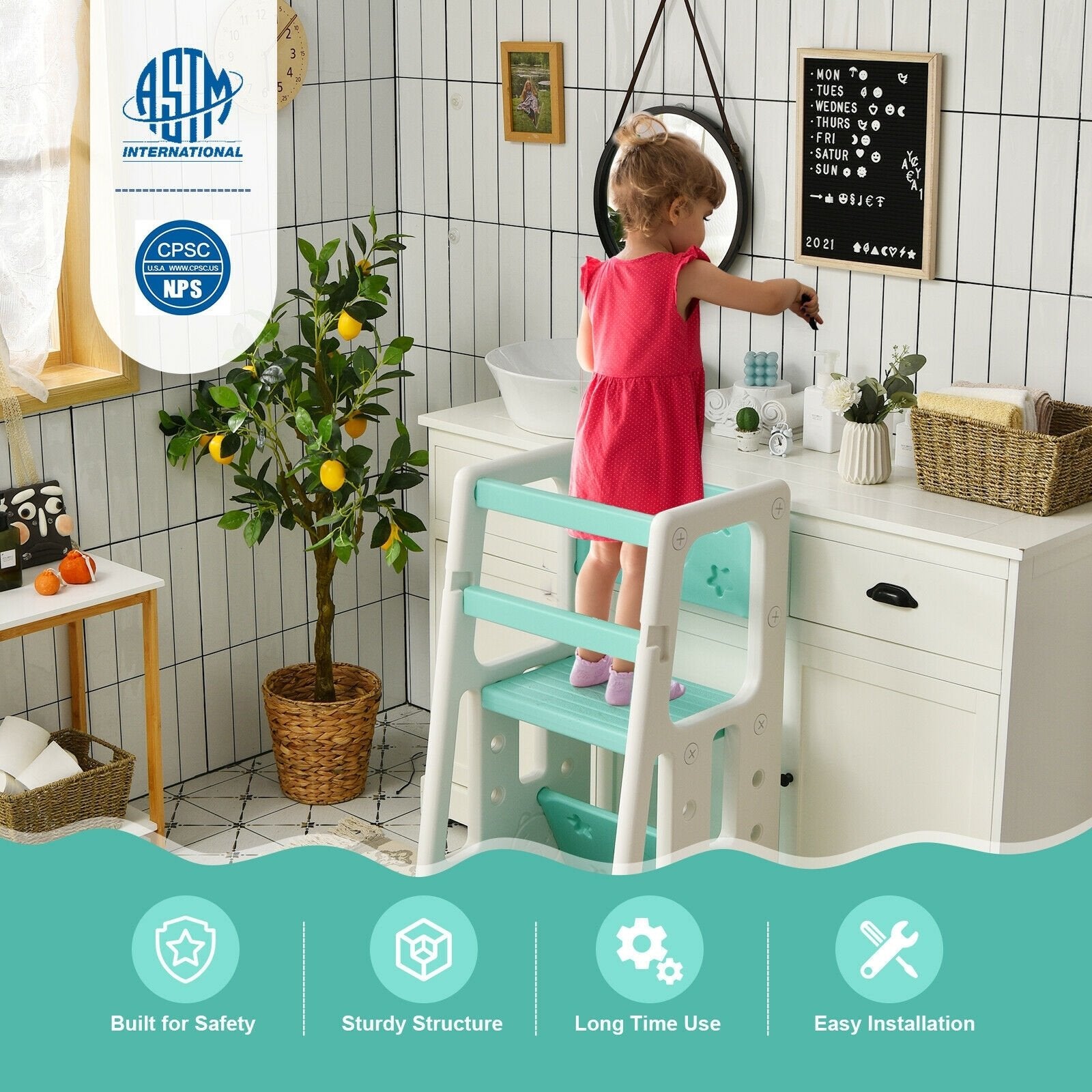 Kids Kitchen Step Stool with Double Safety Rails , Green Toddler & Kids Furniture   at Gallery Canada