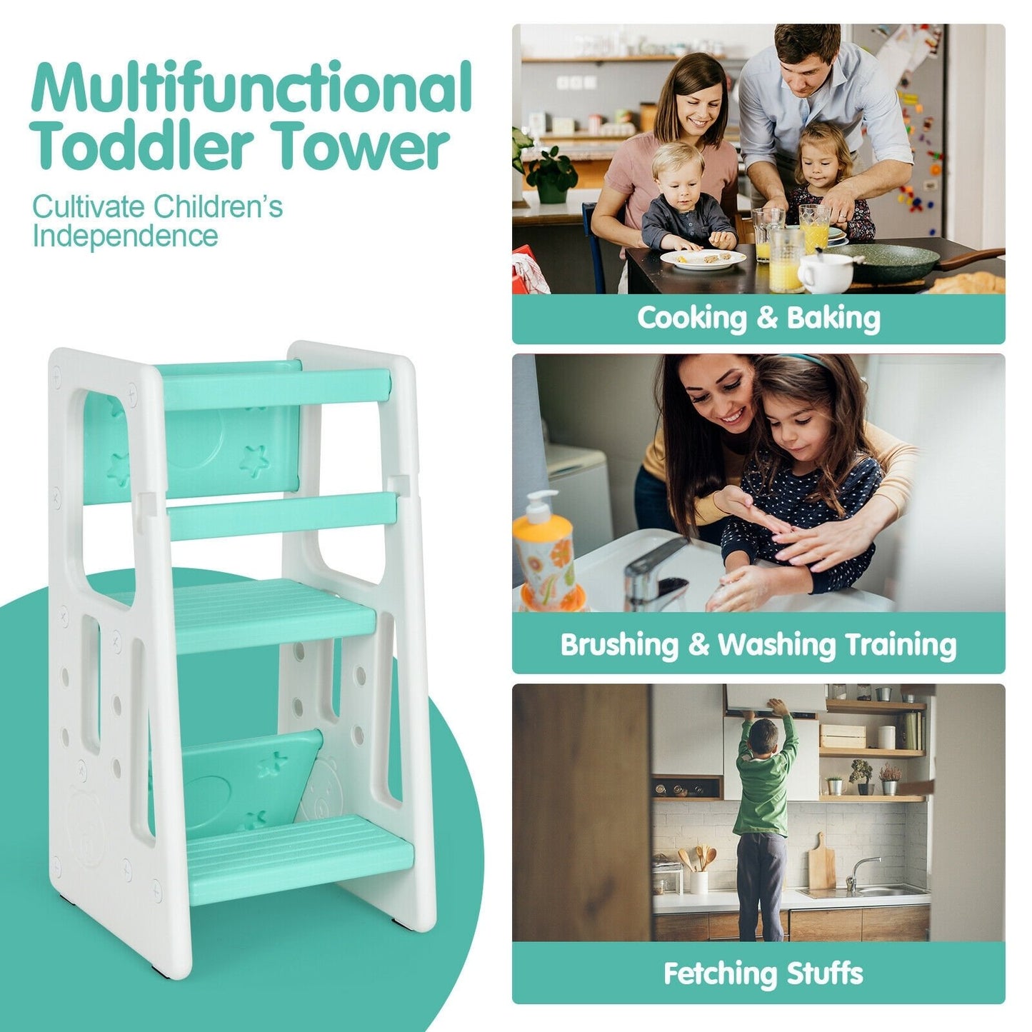 Kids Kitchen Step Stool with Double Safety Rails , Green Toddler & Kids Furniture   at Gallery Canada