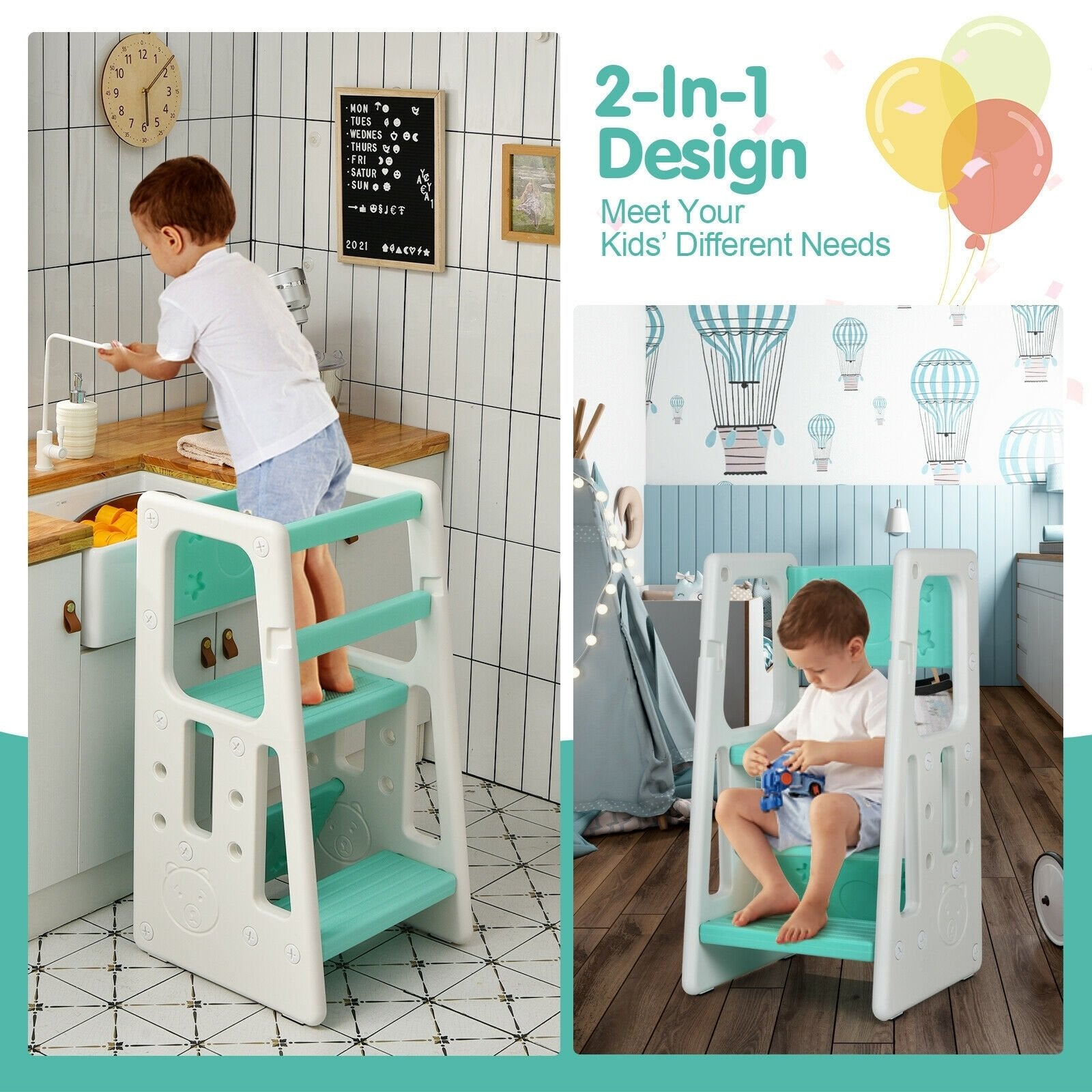 Kids Kitchen Step Stool with Double Safety Rails , Green Toddler & Kids Furniture   at Gallery Canada