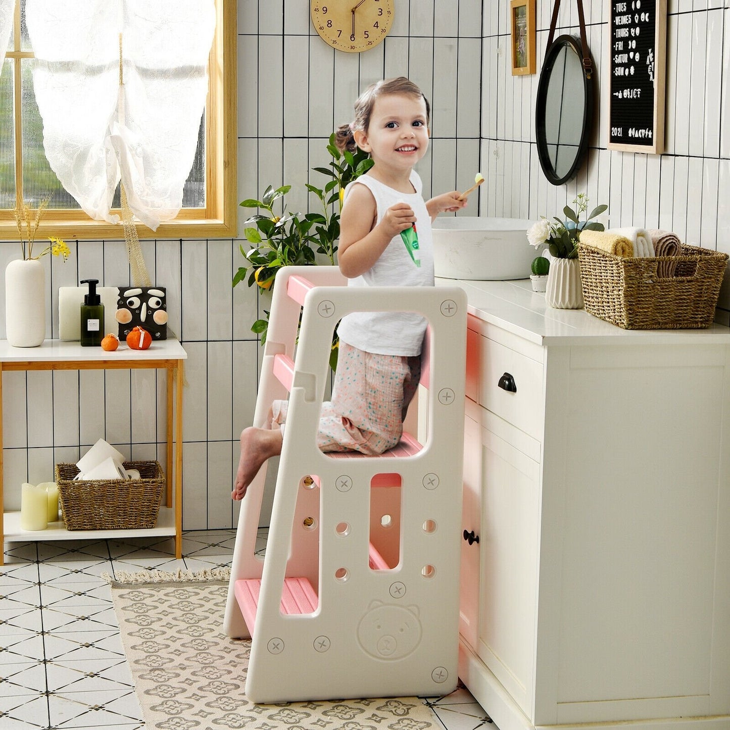 Kids Kitchen Step Stool with Double Safety Rails , Pink Toddler & Kids Furniture   at Gallery Canada