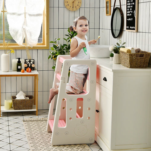 Kids Kitchen Step Stool with Double Safety Rails , Pink