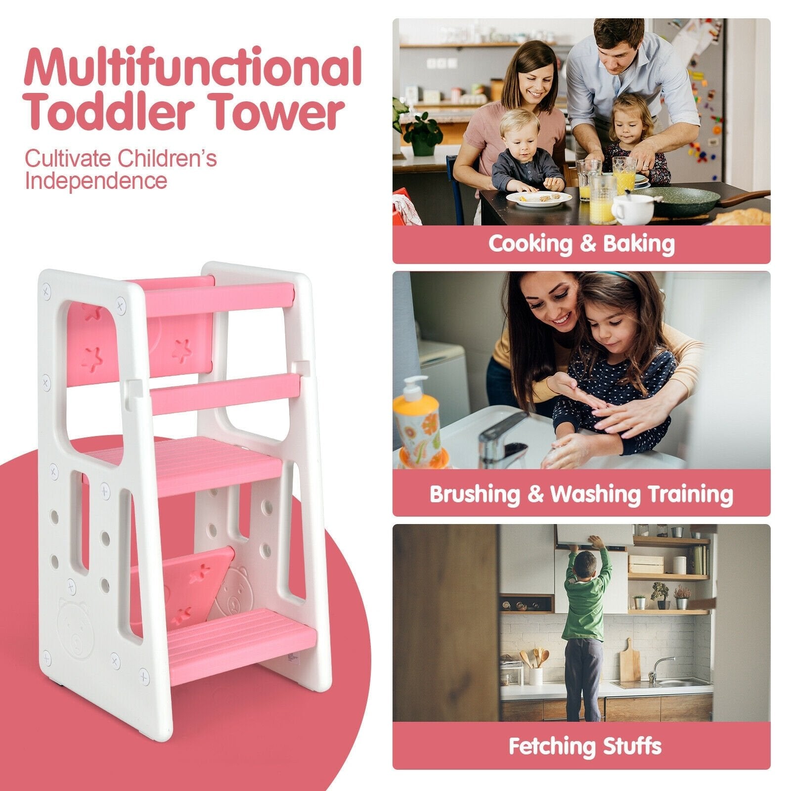 Kids Kitchen Step Stool with Double Safety Rails , Pink Toddler & Kids Furniture   at Gallery Canada