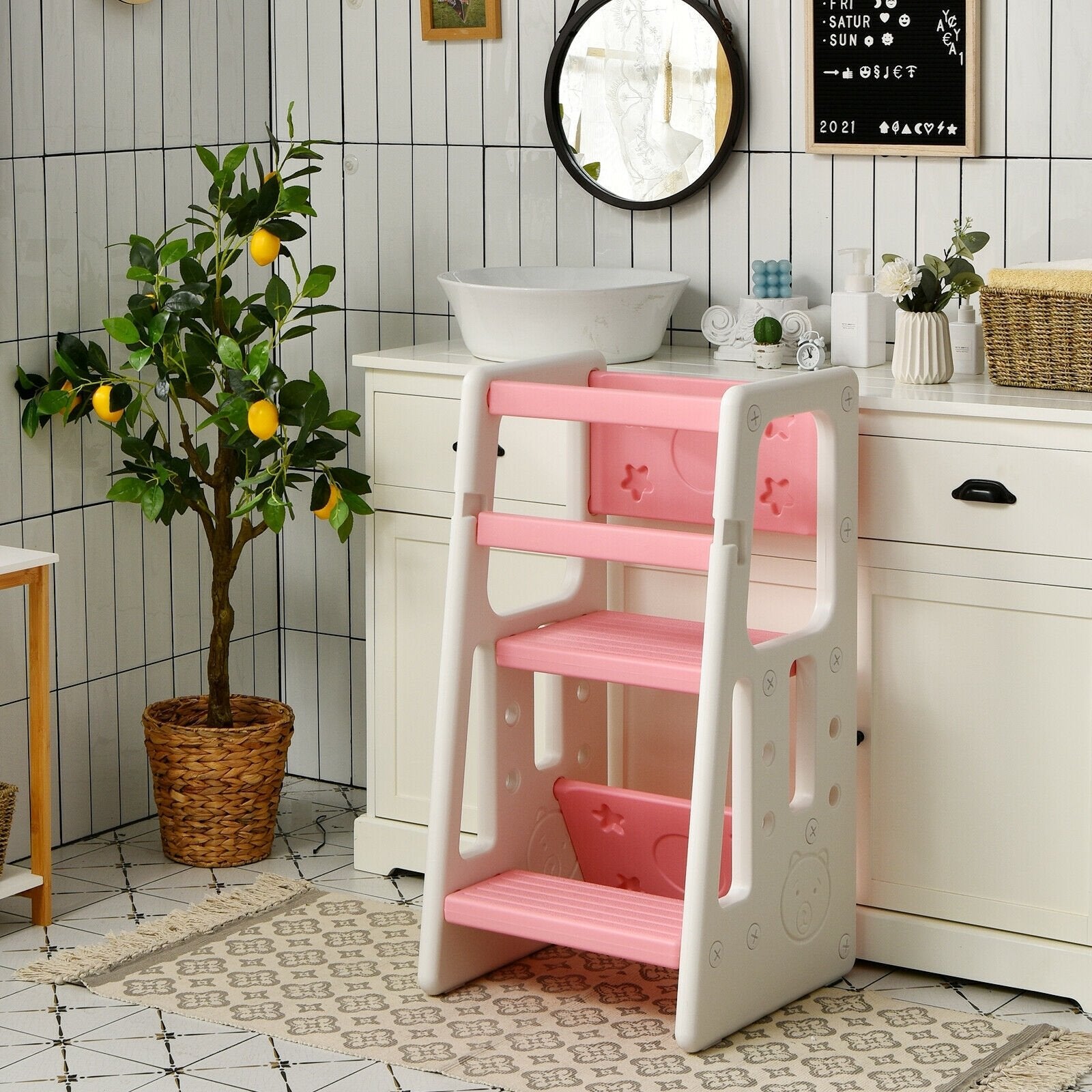 Kids Kitchen Step Stool with Double Safety Rails , Pink Toddler & Kids Furniture   at Gallery Canada