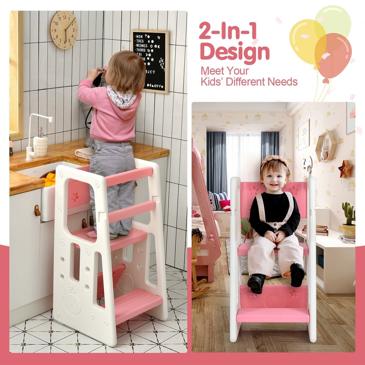 Kids Kitchen Step Stool with Double Safety Rails , Pink Toddler & Kids Furniture   at Gallery Canada