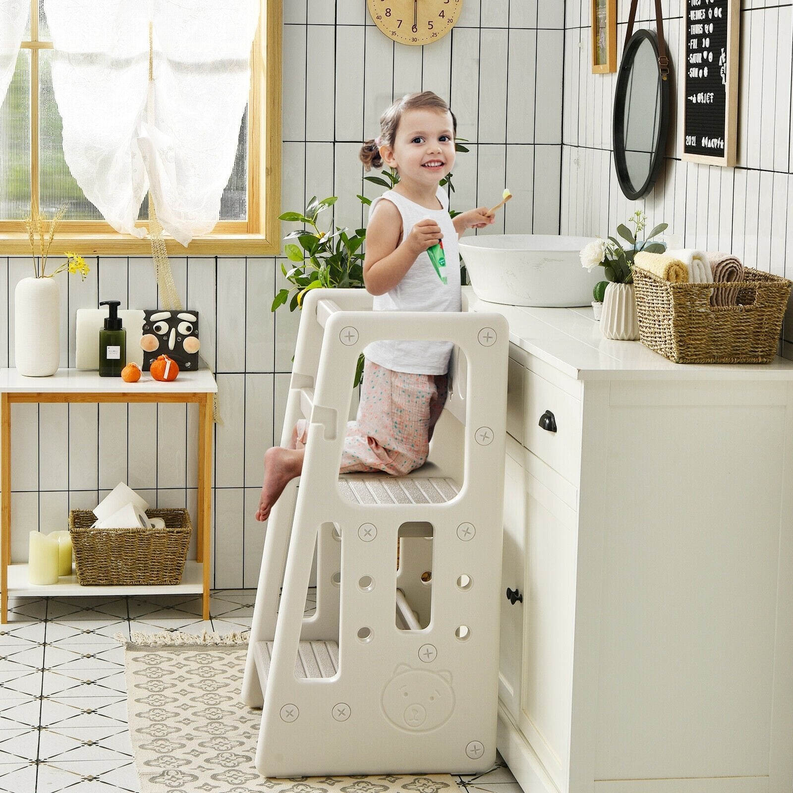 Kids Kitchen Step Stool with Double Safety Rails , Gray Toddler & Kids Furniture   at Gallery Canada