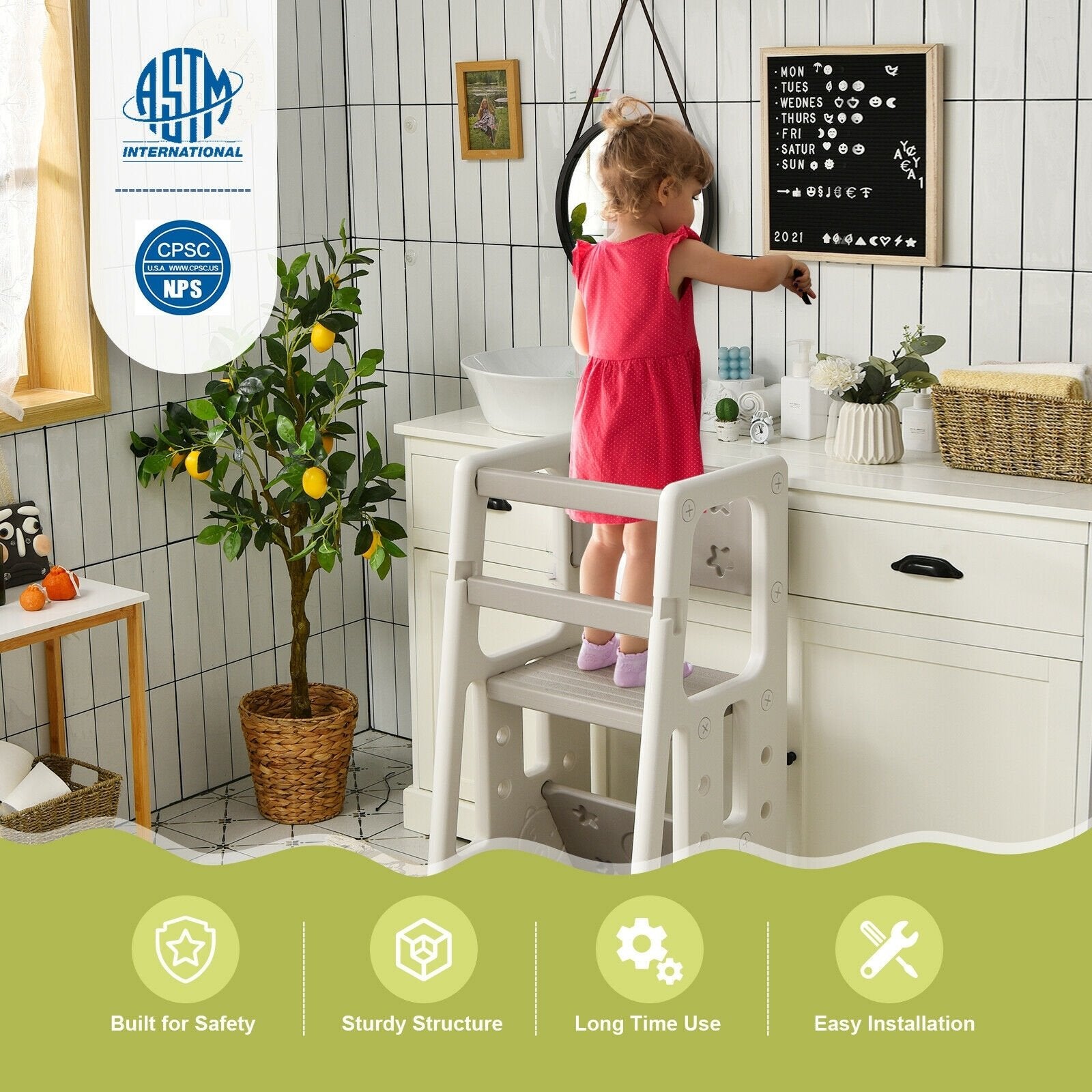 Kids Kitchen Step Stool with Double Safety Rails , Gray Toddler & Kids Furniture   at Gallery Canada