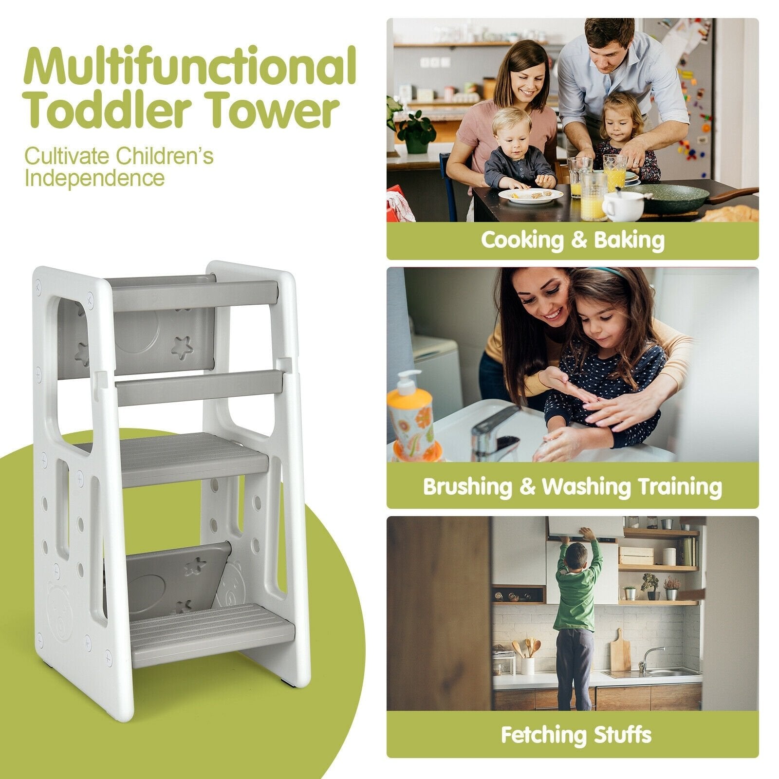 Kids Kitchen Step Stool with Double Safety Rails , Gray Toddler & Kids Furniture   at Gallery Canada