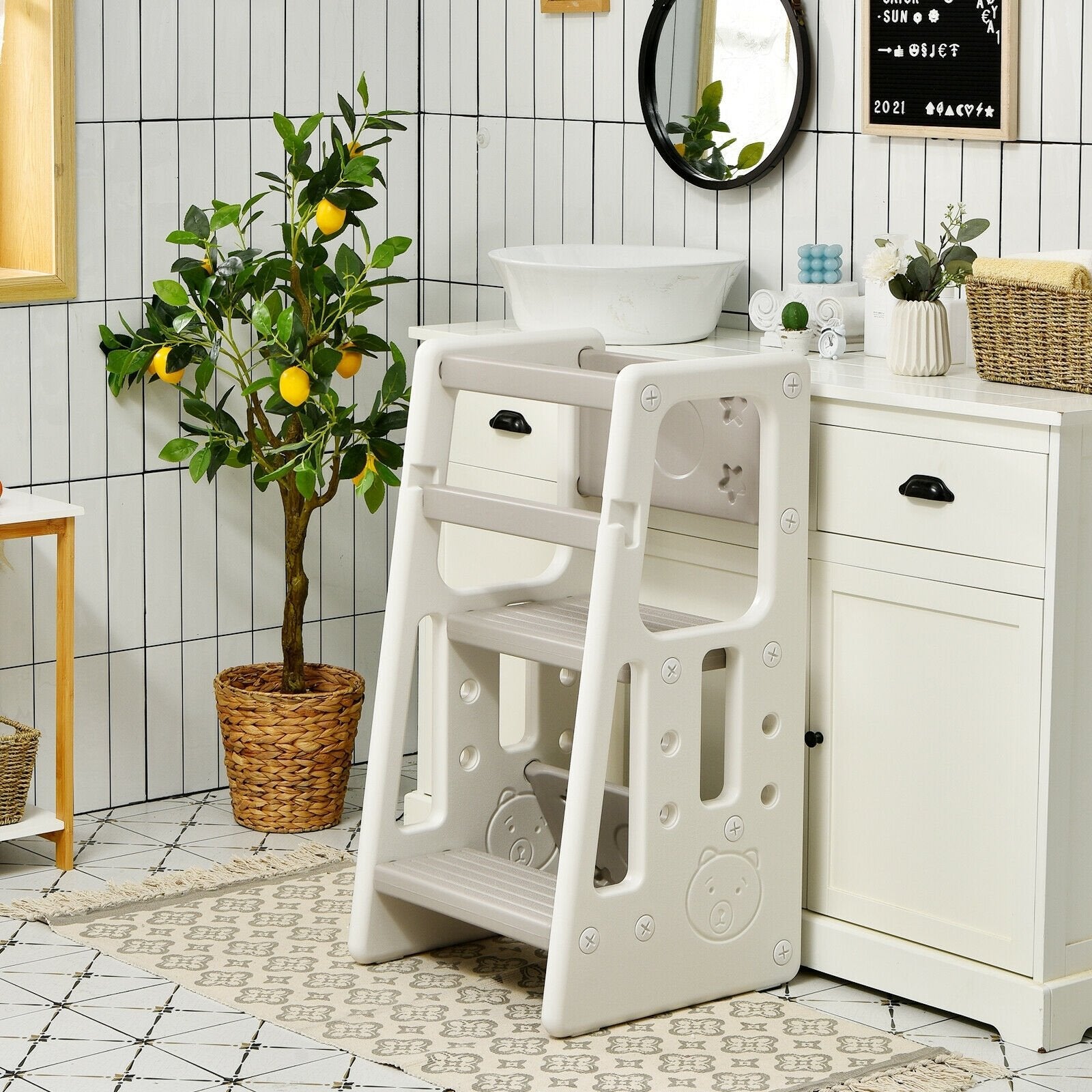 Kids Kitchen Step Stool with Double Safety Rails , Gray Toddler & Kids Furniture   at Gallery Canada