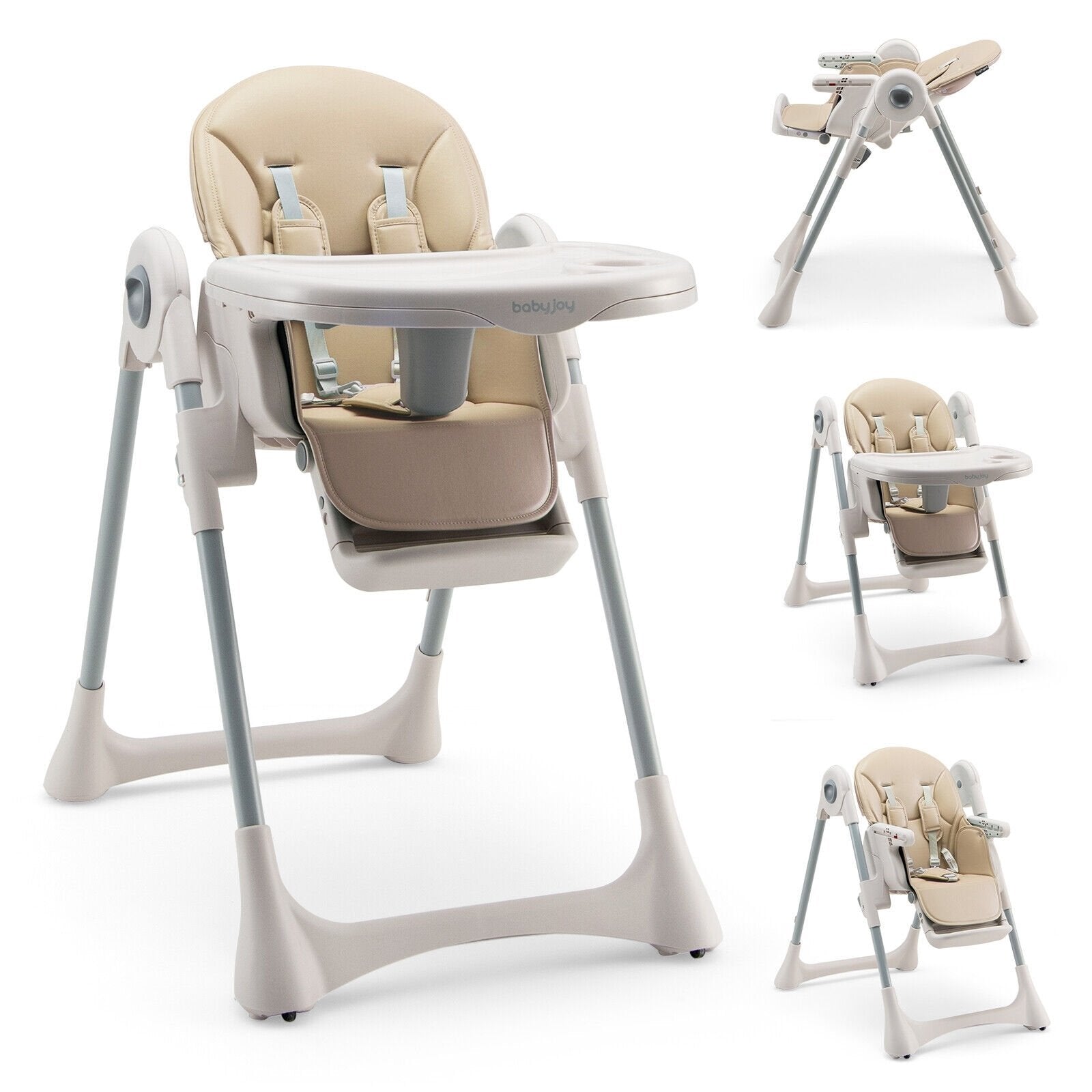 Baby Folding High Chair Dining Chair with Adjustable Height and Footrest, Beige - Gallery Canada