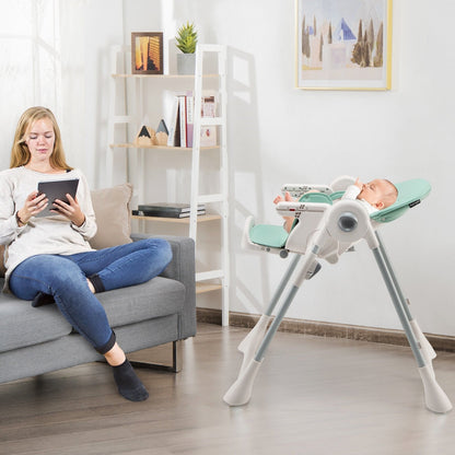 Baby Folding High Chair Dining Chair with Adjustable Height and Footrest, Green High Chairs   at Gallery Canada