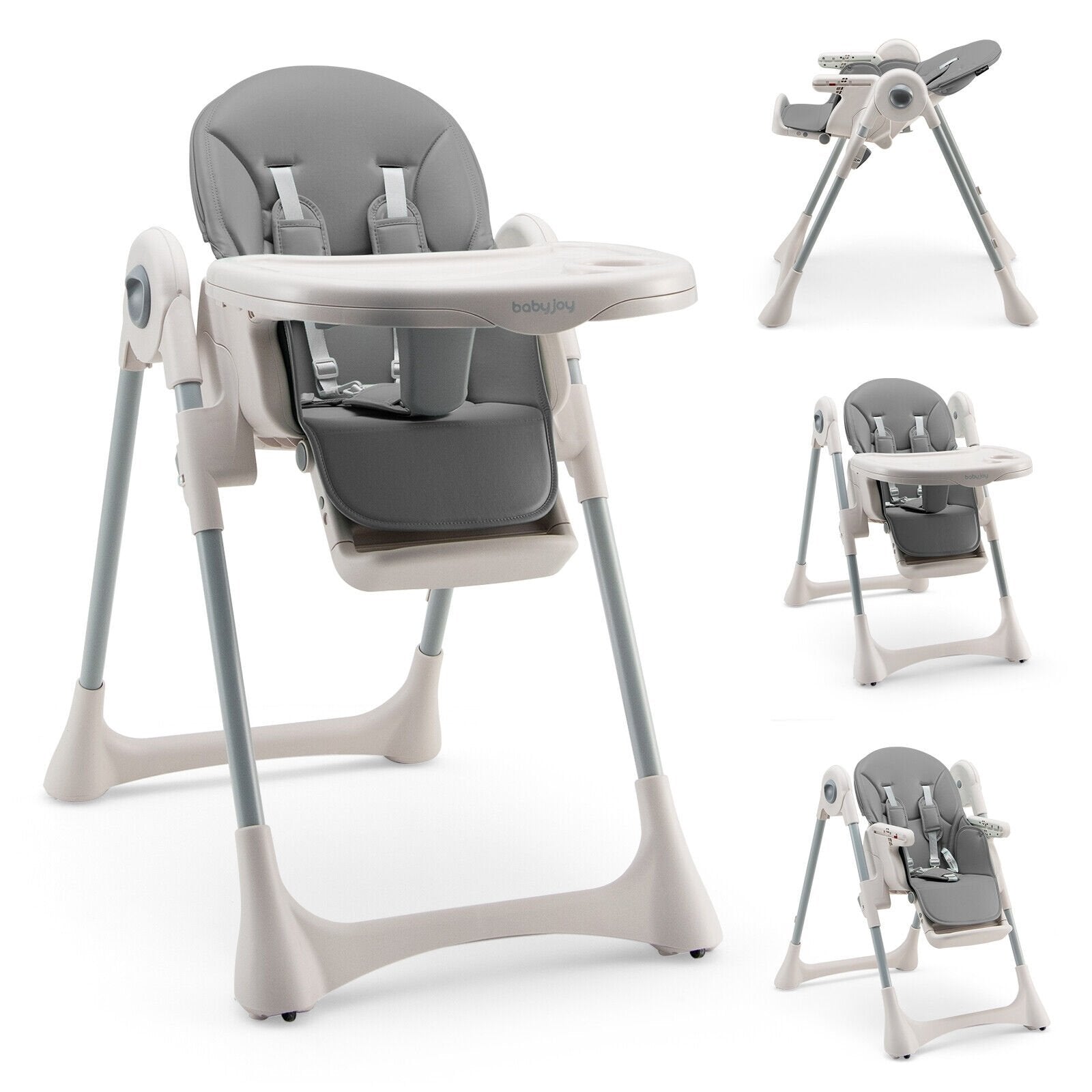 Baby Folding High Chair Dining Chair with Adjustable Height and Footrest, Gray High Chairs   at Gallery Canada