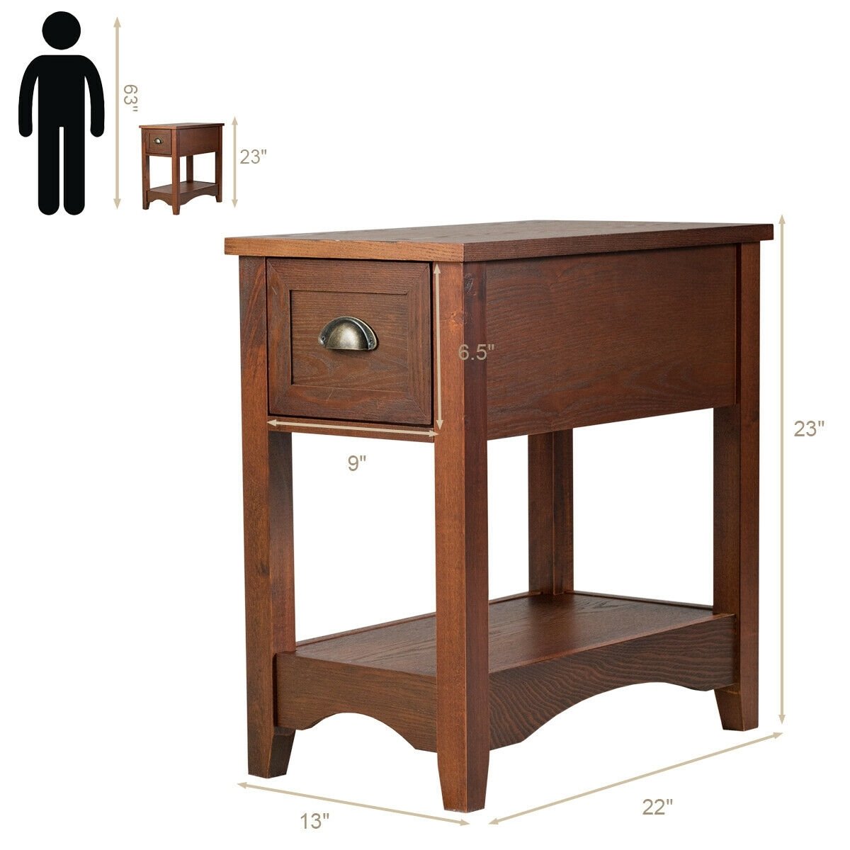 Set of 2 Contemporary Side End Table with Drawer, Walnut End & Side Tables   at Gallery Canada