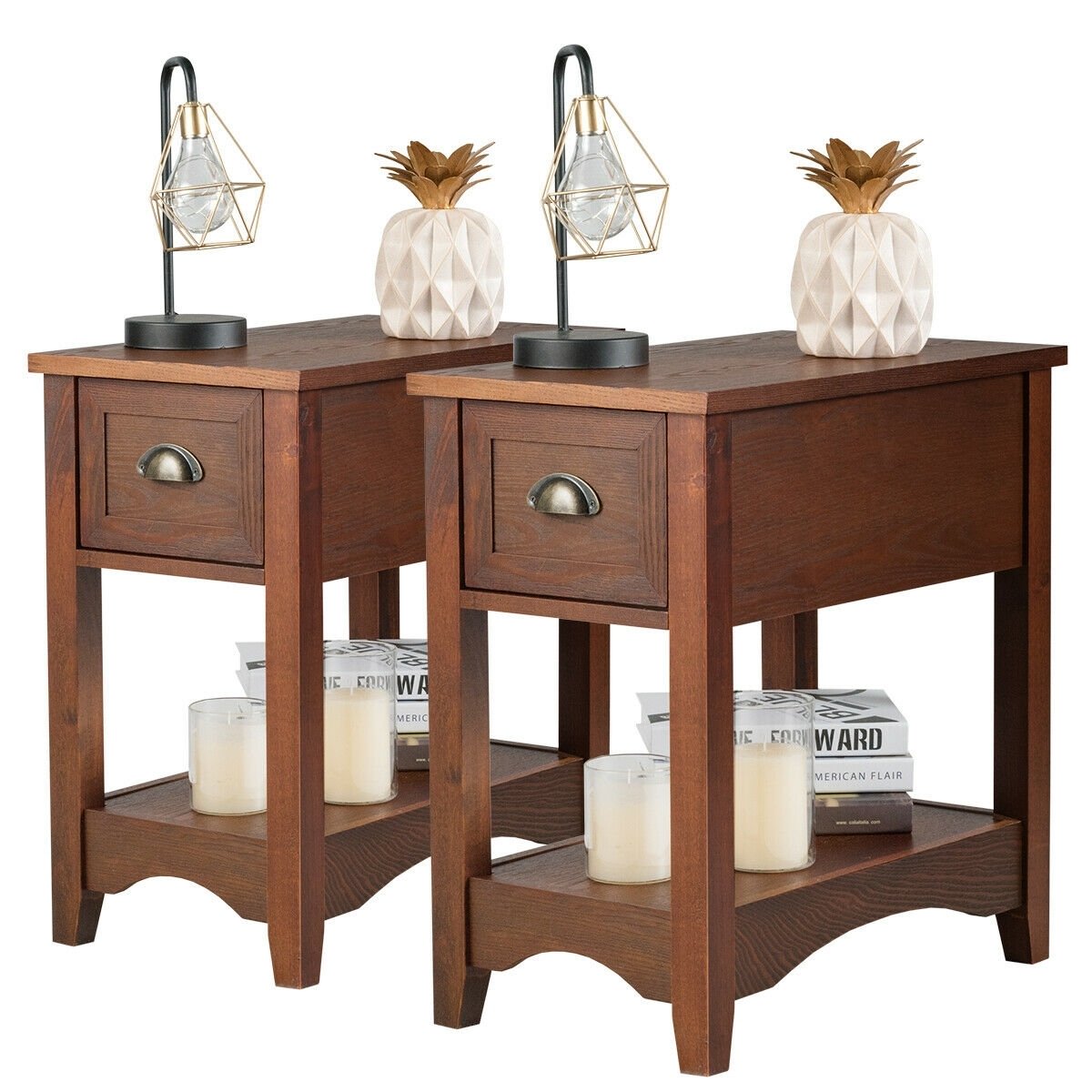 Set of 2 Contemporary Side End Table with Drawer, Walnut End & Side Tables   at Gallery Canada