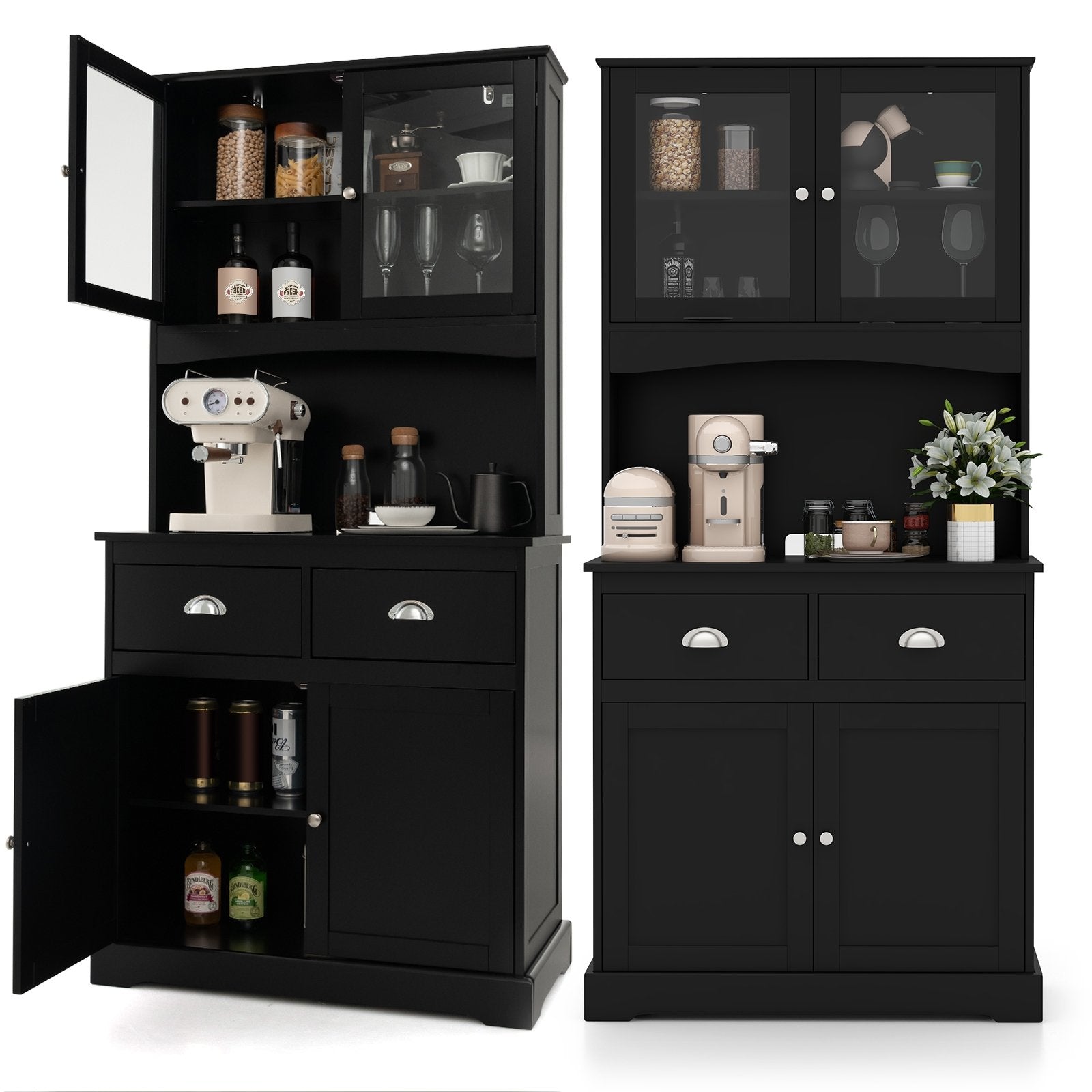 Tall Sideboard with 2 Drawers and Adjustable Shelves, Black Sideboards Cabinets & Buffets   at Gallery Canada