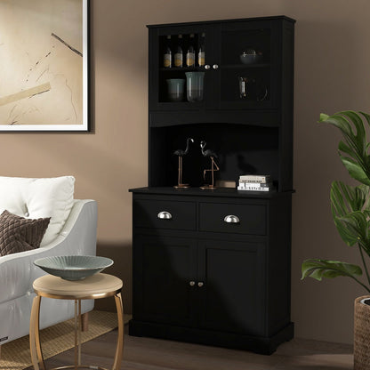 Tall Sideboard with 2 Drawers and Adjustable Shelves, Black Sideboards Cabinets & Buffets   at Gallery Canada