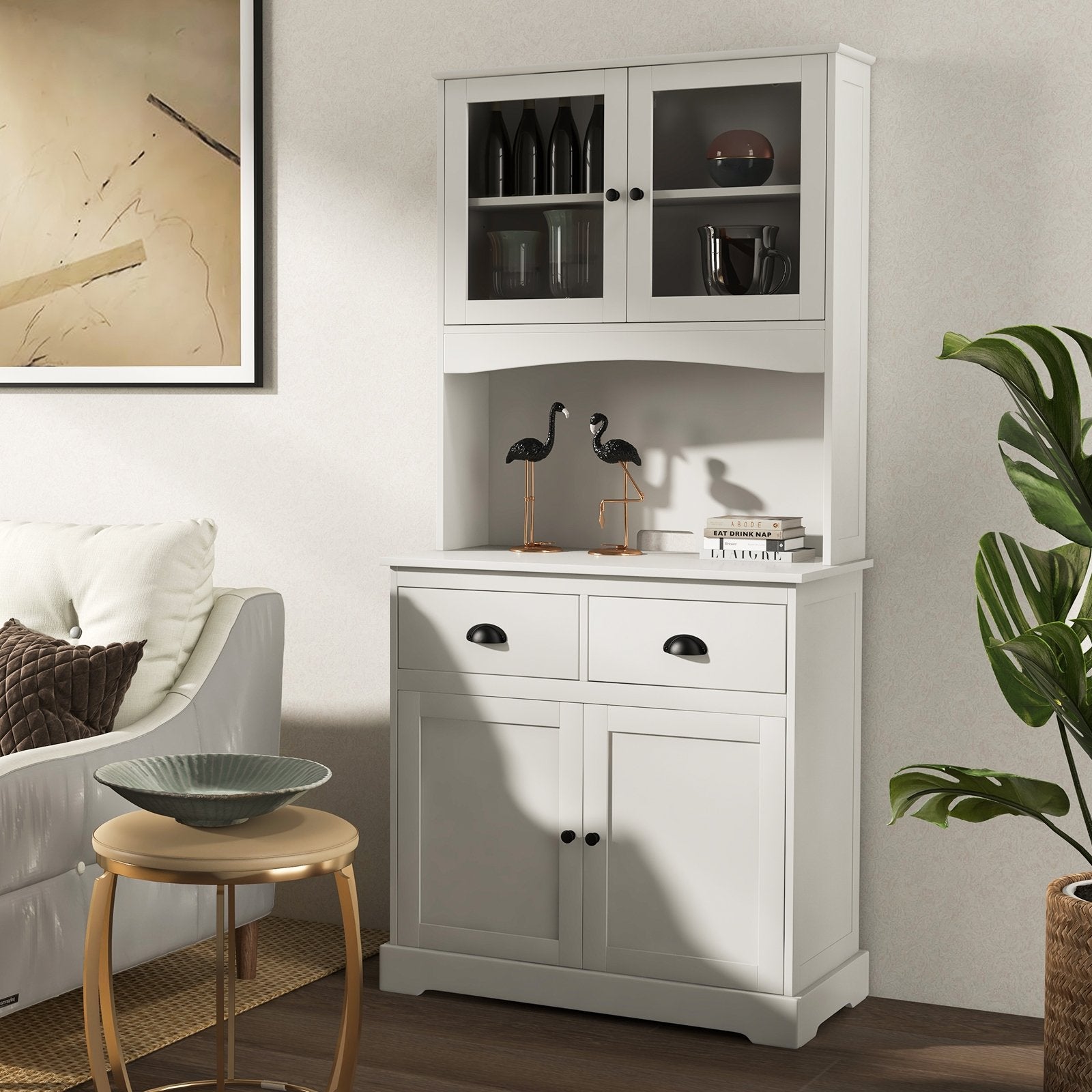 Tall Sideboard with 2 Drawers and Adjustable Shelves, White Sideboards Cabinets & Buffets   at Gallery Canada