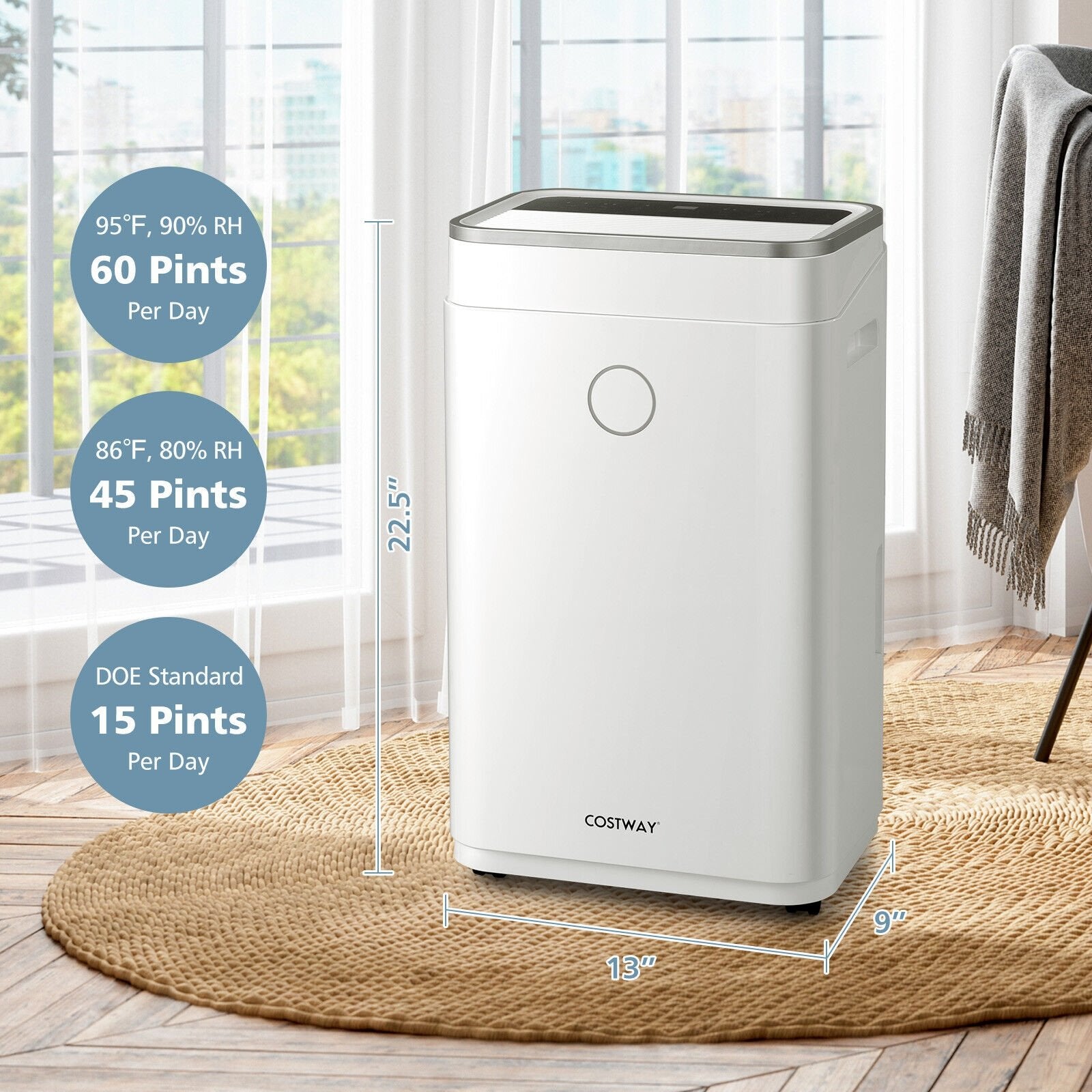 60-Pint Dehumidifier for Home and Basements 4000 Sq. Ft with 3-Color Digital Display, White Dehumidifiers   at Gallery Canada