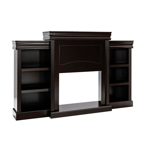 70 Inch Modern Fireplace Media Entertainment Center with Bookcase, Brown