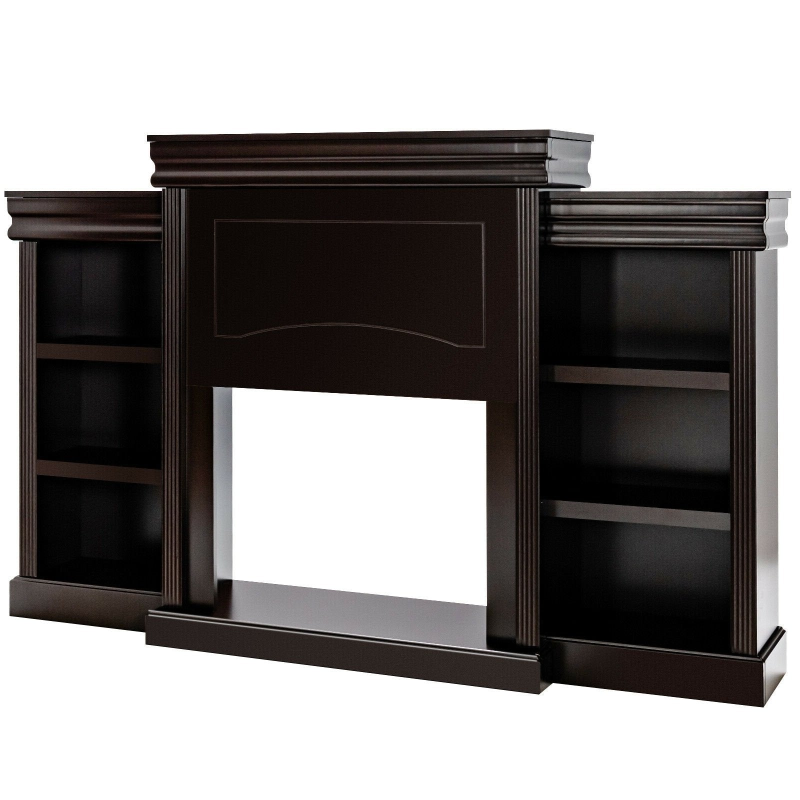 70 Inch Modern Fireplace Media Entertainment Center with Bookcase, Brown Entertainment Centers & TV Stands   at Gallery Canada