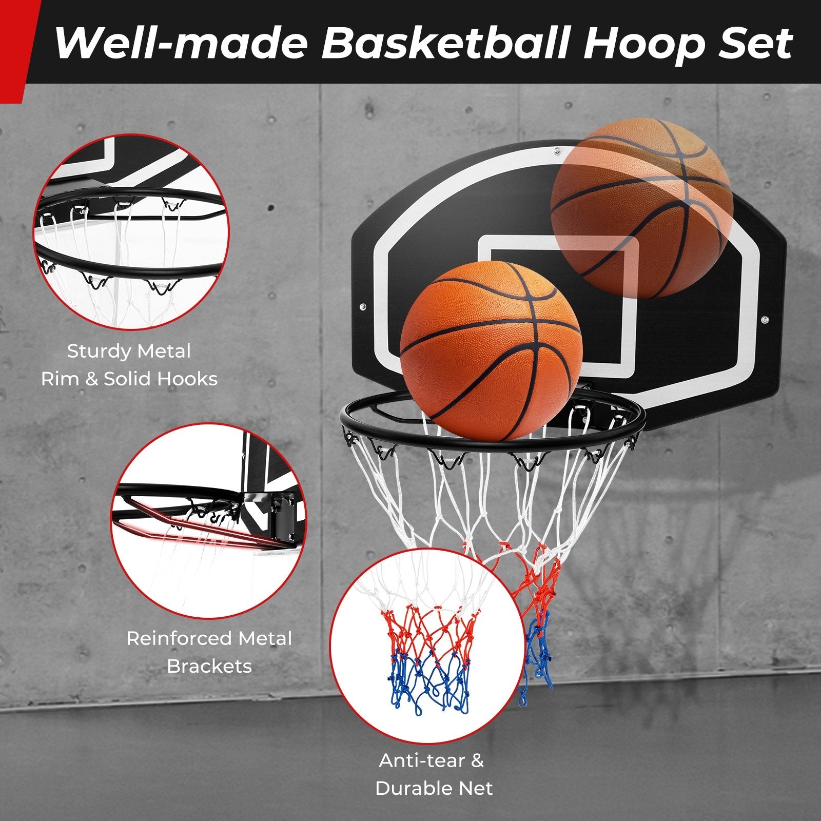 Wall Mounted Basketball Set for Kids Teens Adults, Black Sport Equipments   at Gallery Canada