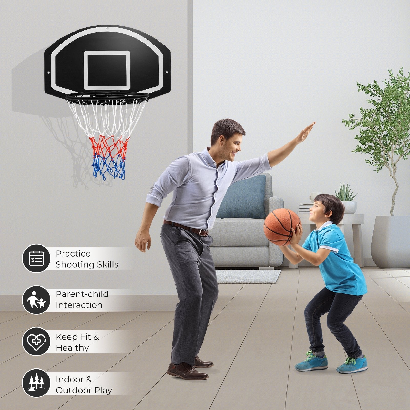 Wall Mounted Basketball Set for Kids Teens Adults, Black Sport Equipments   at Gallery Canada