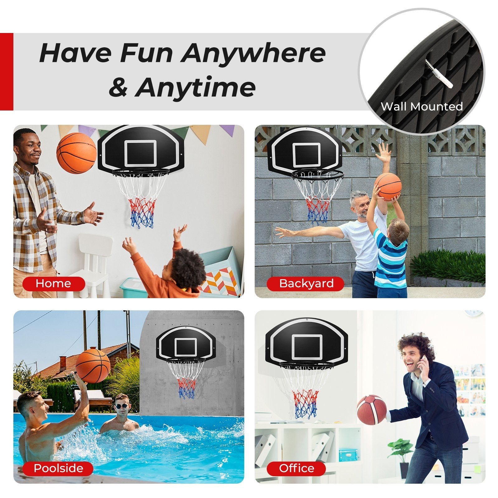 Wall Mounted Basketball Set for Kids Teens Adults, Black Sport Equipments   at Gallery Canada