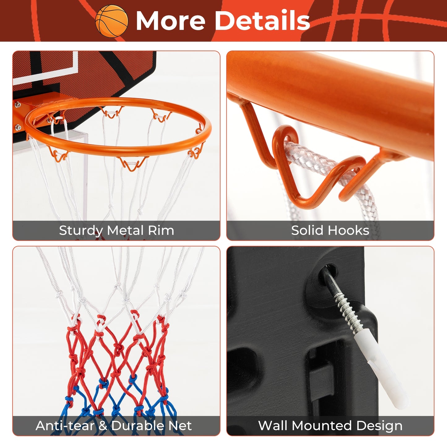 Indoor Outdoor Basketball Games with Large Shatter-proof Backboard, Red Sport Equipments   at Gallery Canada