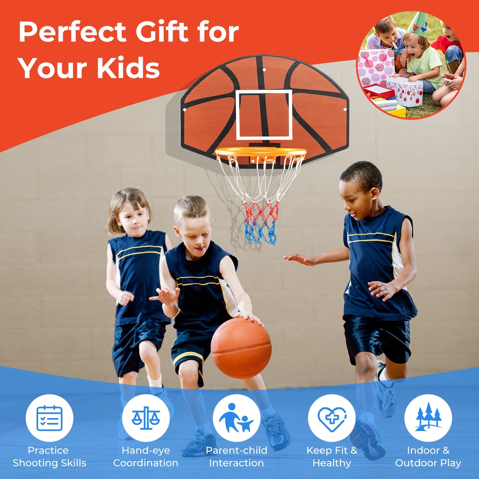 Indoor Outdoor Basketball Games with Large Shatter-proof Backboard, Red Sport Equipments   at Gallery Canada