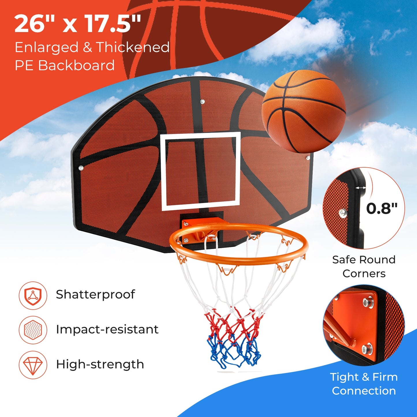 Indoor Outdoor Basketball Games with Large Shatter-proof Backboard, Red Sport Equipments   at Gallery Canada