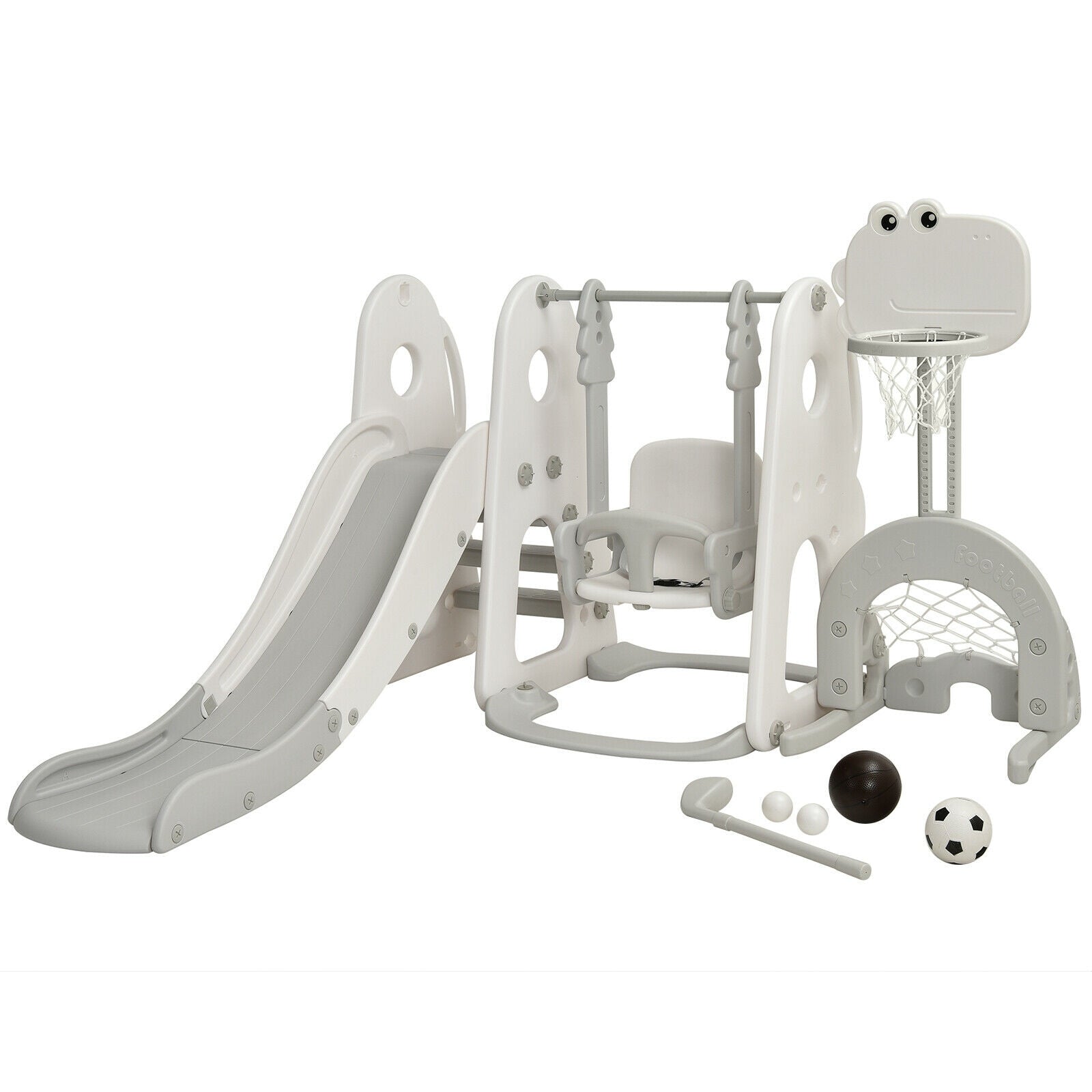 6 in 1 Toddler Slide and Swing Set with Ball Games, White Outdoor Play at Gallery Canada