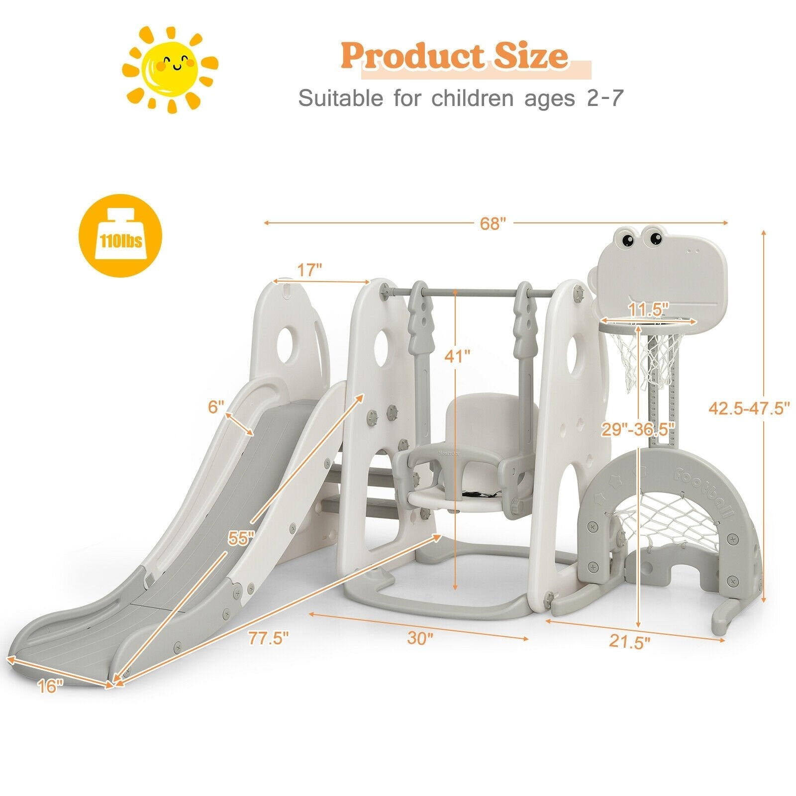 6 in 1 Toddler Slide and Swing Set with Ball Games, White Outdoor Play   at Gallery Canada