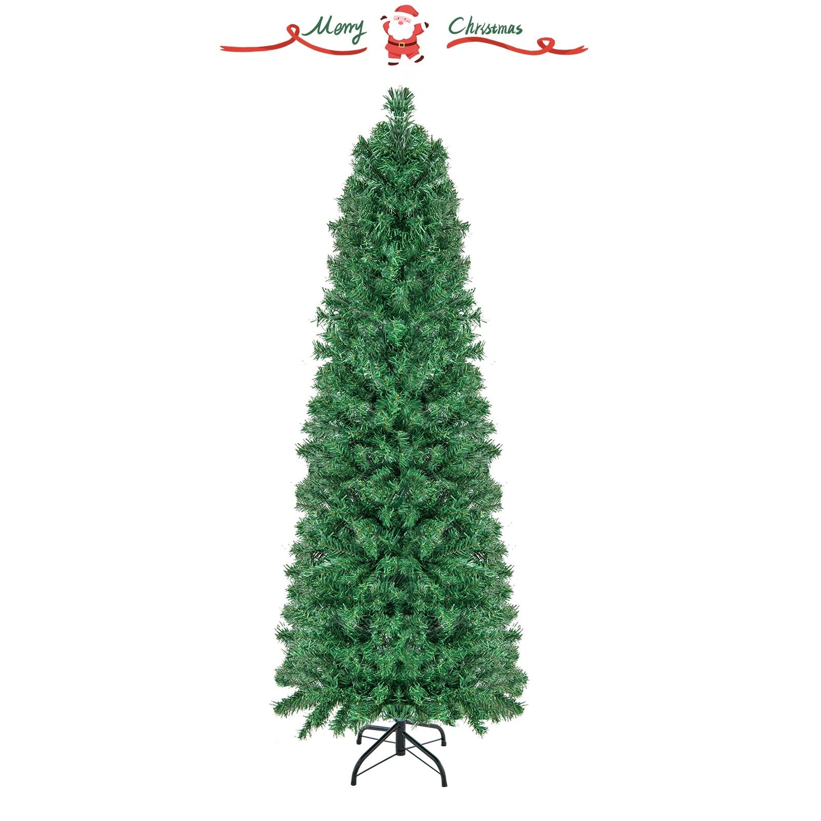 5/6/7/8 FT Pre-Lit Christmas Pencil Tree with Colorful Fiber Optics Green-5 ft, Green Christmas Tree   at Gallery Canada