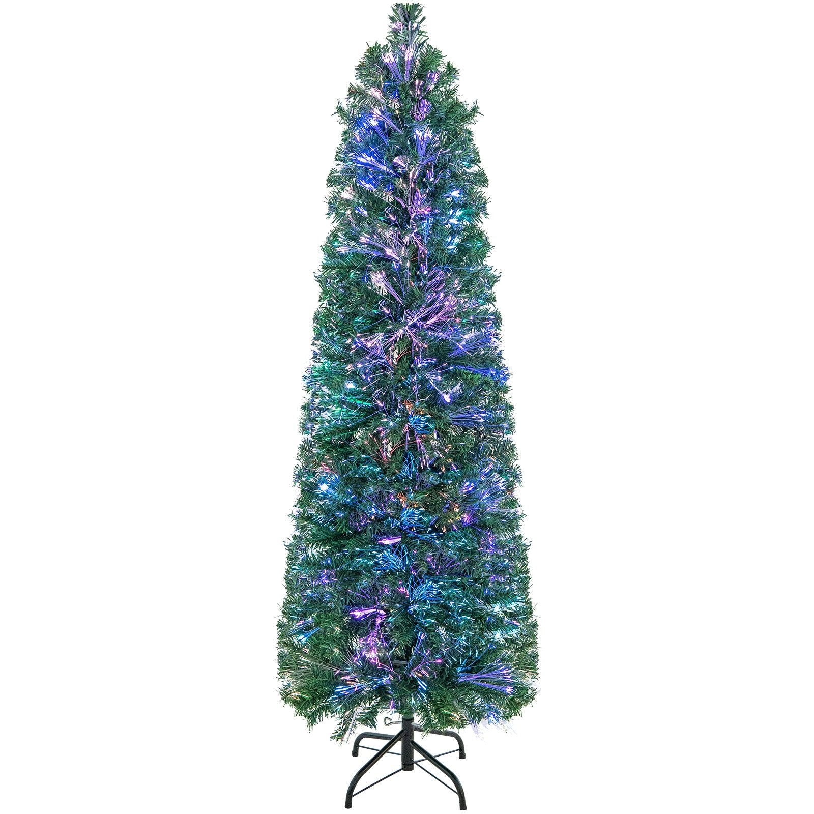 5/6/7/8 FT Pre-Lit Christmas Pencil Tree with Colorful Fiber Optics Green-5 ft, Green Christmas Tree   at Gallery Canada