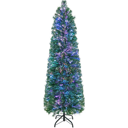 5/6/7/8 FT Pre-Lit Christmas Pencil Tree with Colorful Fiber Optics Green-5 ft, Green Christmas Tree   at Gallery Canada