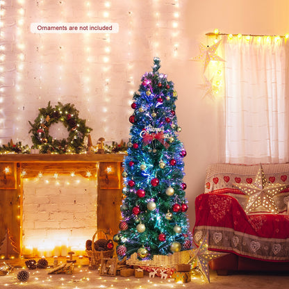 5/6/7/8 FT Pre-Lit Christmas Pencil Tree with Colorful Fiber Optics Green-5 ft, Green Christmas Tree   at Gallery Canada