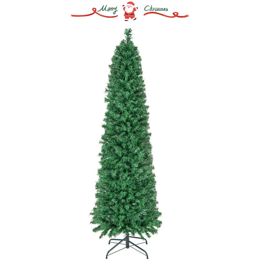 5/6/7/8 FT Pre-Lit Christmas Pencil Tree with Colorful Fiber Optics Green-6 ft, Green Christmas Tree   at Gallery Canada