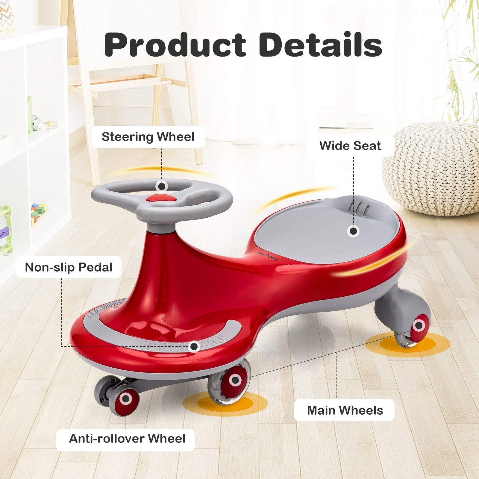 Wiggle Car Ride-on Toy with Flashing Wheels, Red Push & Pedal Ride On Toys   at Gallery Canada