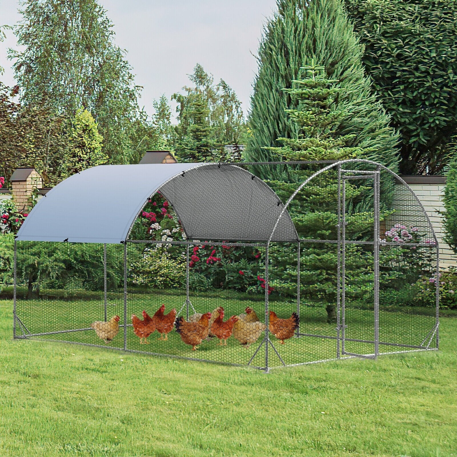 6.2 Feet/12.5 Feet/19 FeetLarge Metal Chicken Coop Outdoor Galvanized Dome Cage with Cover-M, Black Chicken Coops   at Gallery Canada