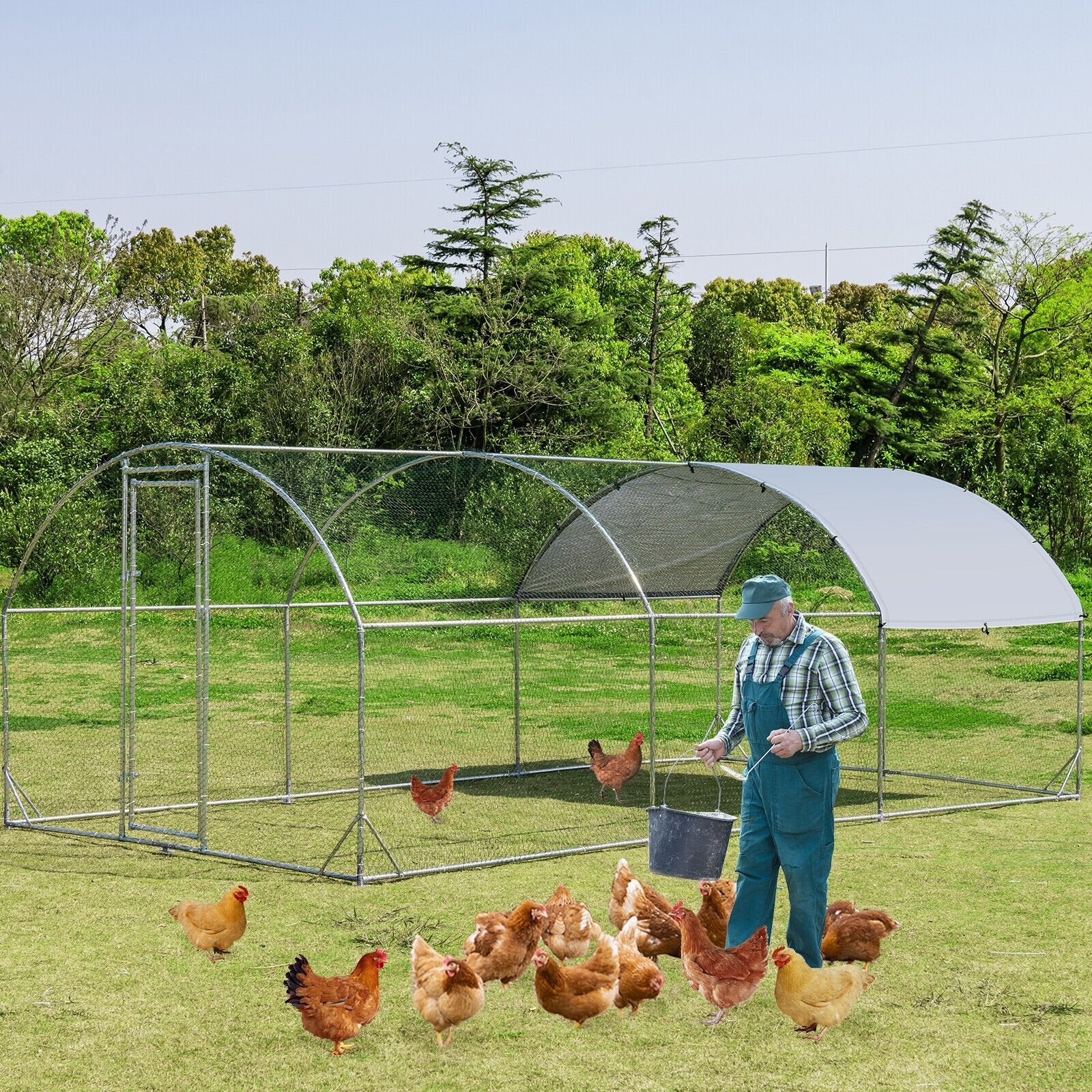 6.2 Feet/12.5 Feet/19 Feet Large Metal Chicken Coop Outdoor Galvanized Dome Cage with Cover-L, Black Chicken Coops   at Gallery Canada