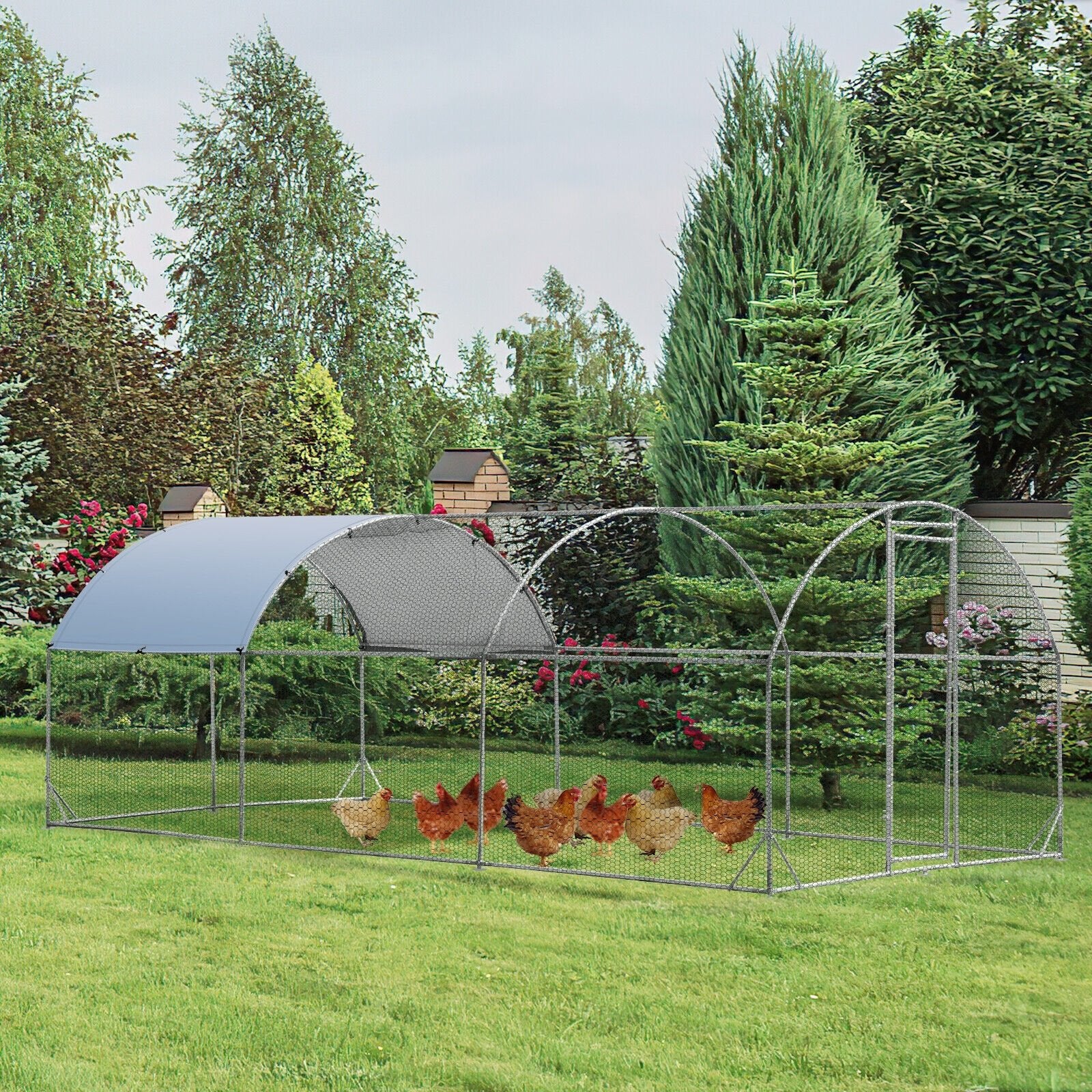 6.2 Feet/12.5 Feet/19 Feet Large Metal Chicken Coop Outdoor Galvanized Dome Cage with Cover-L, Black Chicken Coops   at Gallery Canada