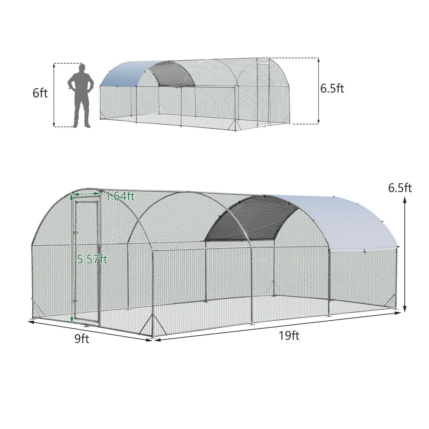 6.2 Feet/12.5 Feet/19 Feet Large Metal Chicken Coop Outdoor Galvanized Dome Cage with Cover-L, Black Chicken Coops   at Gallery Canada