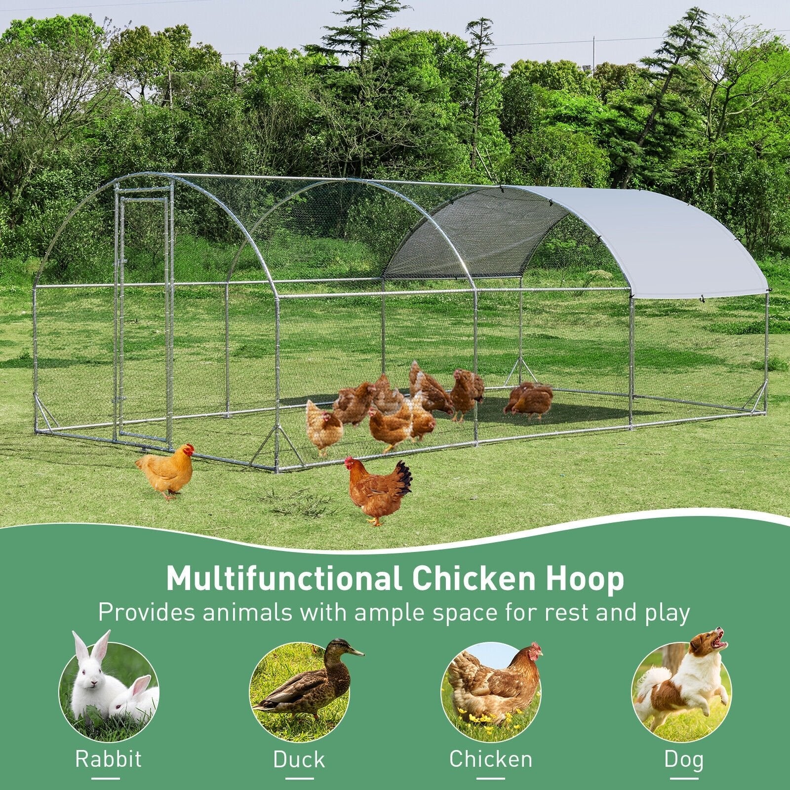 6.2 Feet/12.5 Feet/19 Feet Large Metal Chicken Coop Outdoor Galvanized Dome Cage with Cover-L, Black Chicken Coops   at Gallery Canada