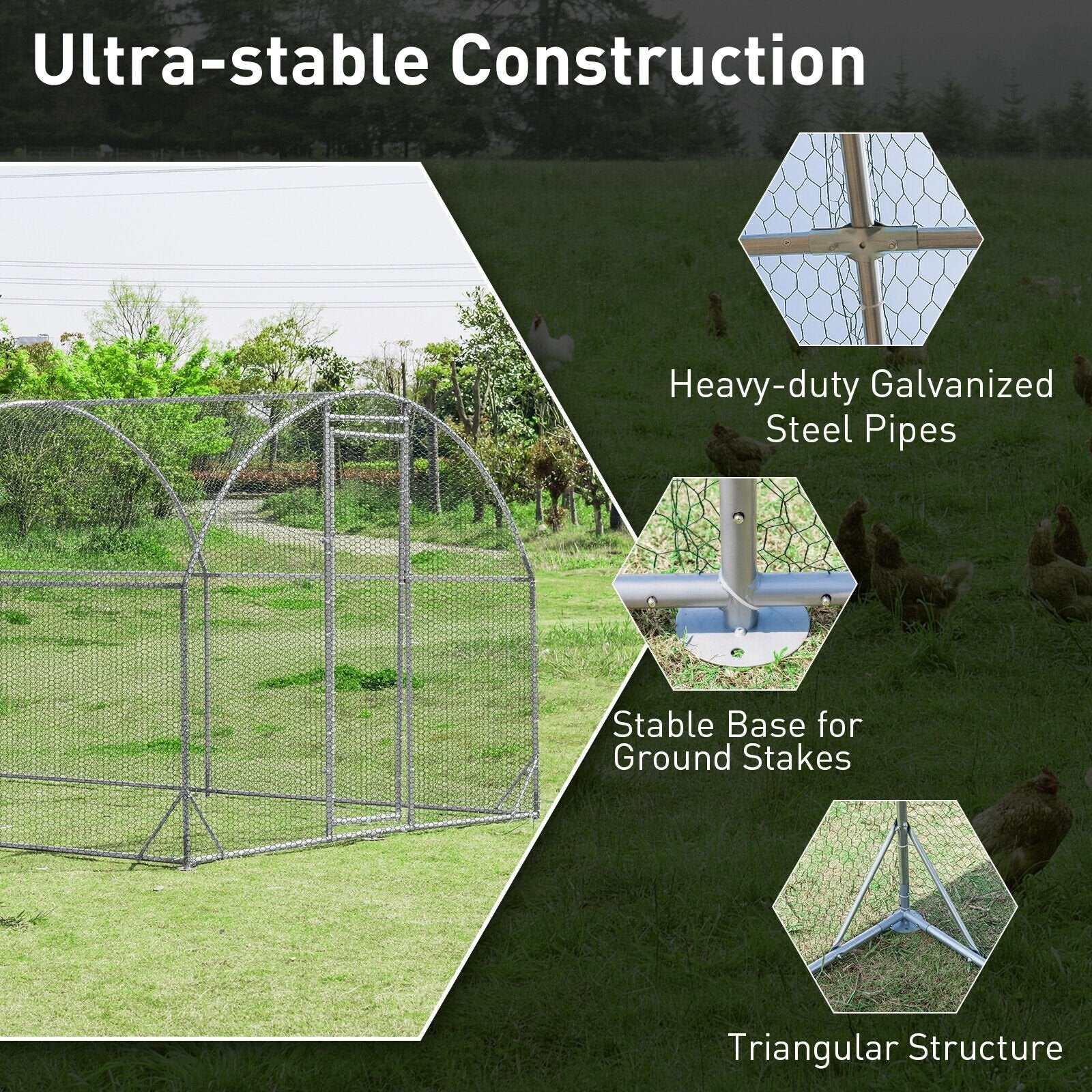 6.2 Feet/12.5 Feet/19 Feet Large Metal Chicken Coop Outdoor Galvanized Dome Cage with Cover-L, Black Chicken Coops   at Gallery Canada