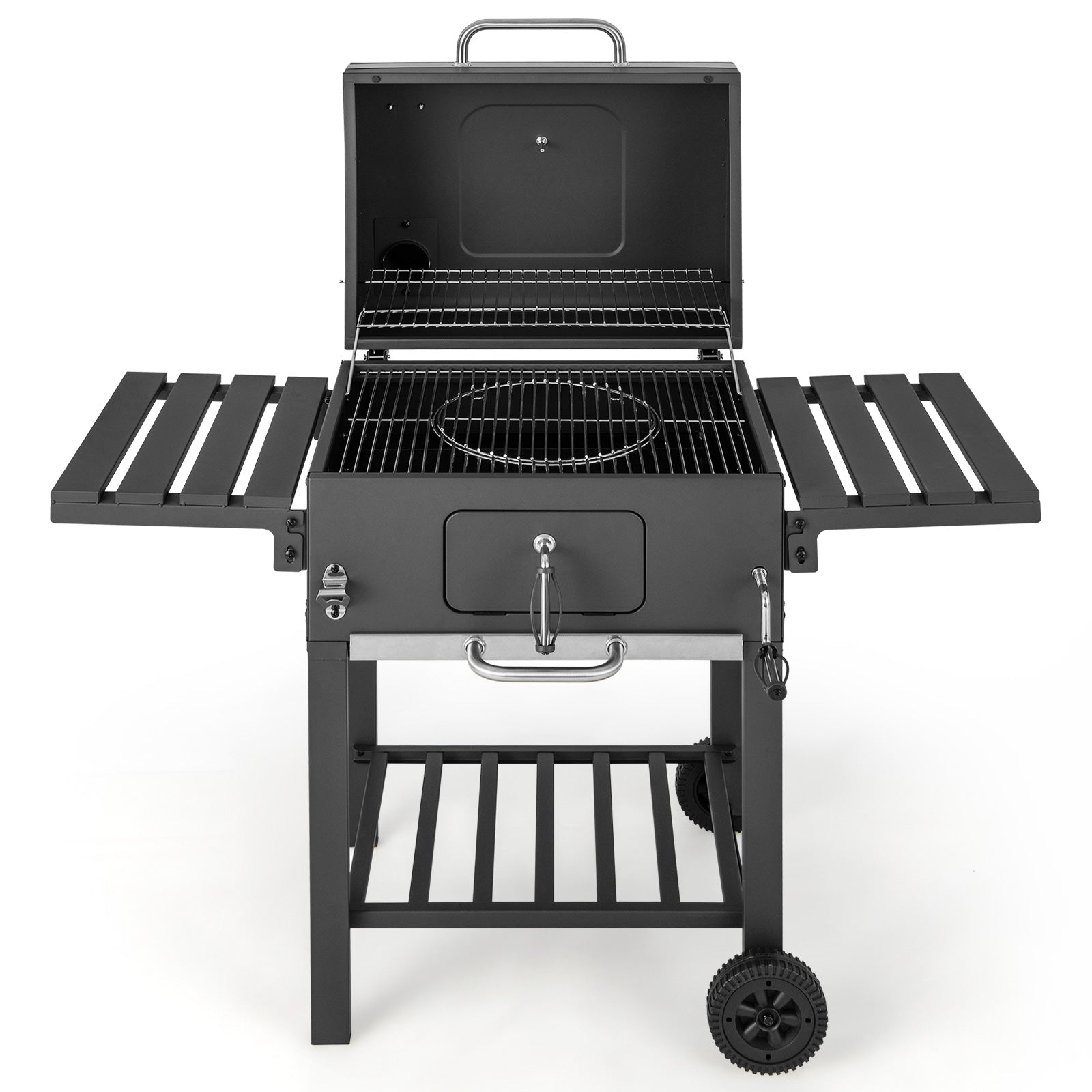 Outdoor BBQ Charcoal Grill with 2 Foldable Side Table and Wheels, Black Outdoor Grills at Gallery Canada