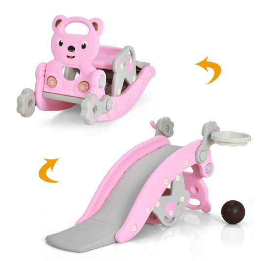 4-in-1 Toddler Slide and Rocking Horse Playset with Basketball Hoop, Pink Climbers & Slides Pink  at Gallery Canada