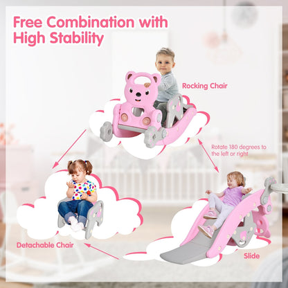 4-in-1 Toddler Slide and Rocking Horse Playset with Basketball Hoop, Pink Climbers & Slides   at Gallery Canada