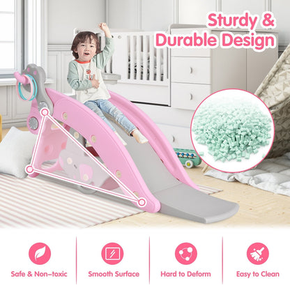 4-in-1 Toddler Slide and Rocking Horse Playset with Basketball Hoop, Pink Climbers & Slides   at Gallery Canada