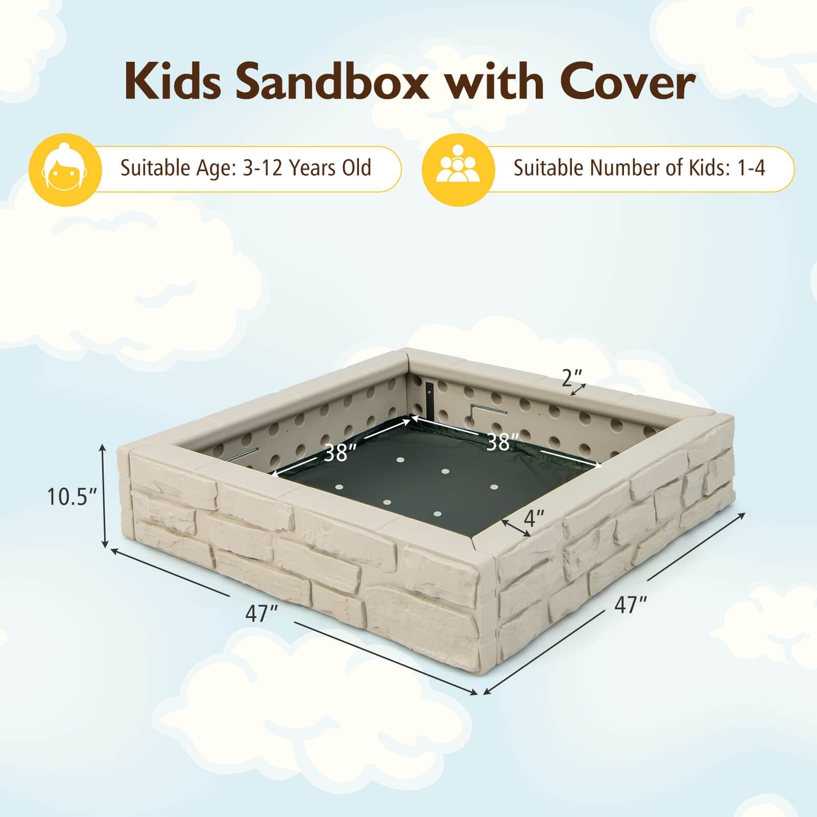 2-In-1 HDPE Kids Sandbox with Cover and Bottom Liner, White Sandboxes at Gallery Canada